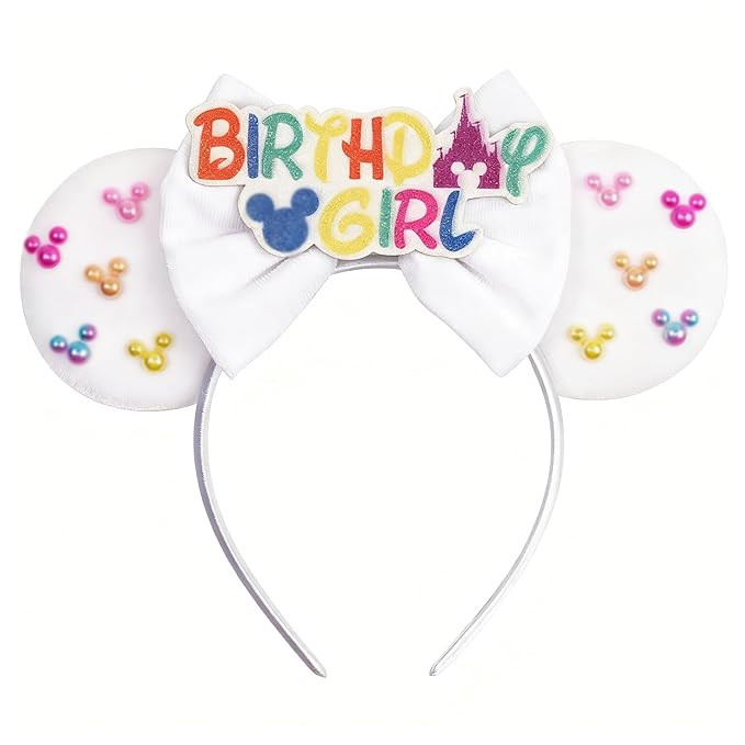bianbaistar White Mouse Ears Headband, Matte Bow & Pastel Accents for Birthday & Theme Parks | Amazon (US)