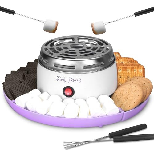 Party Desserts Electric Smores Maker Tabletop Indoor Kit, Indoor Marshmallow Roaster, Smores Station with 4 Compartment Trays & Forks, Great Gift for Adults and Kids in Holidays and Parties (Lavander) | Amazon (US)
