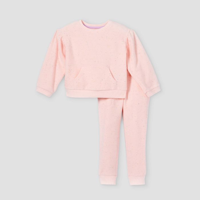 Toddler Girls' Textured Fleece Pullover Sweatshirt & Jogger Pants - Cat & Jack™ Light Pink | Target