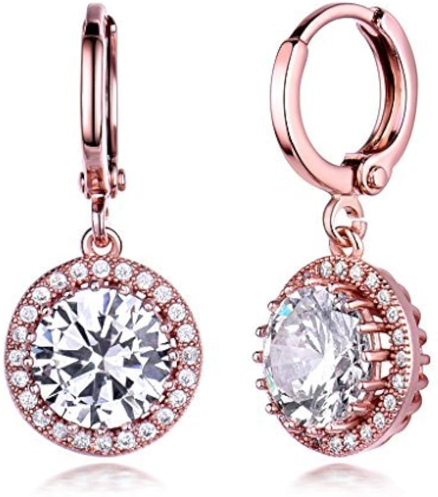 GULICX Women's Rose Gold Electroplated Zircon Vintage Style Round Hoop Earrings Dangle Leverback | Amazon (US)