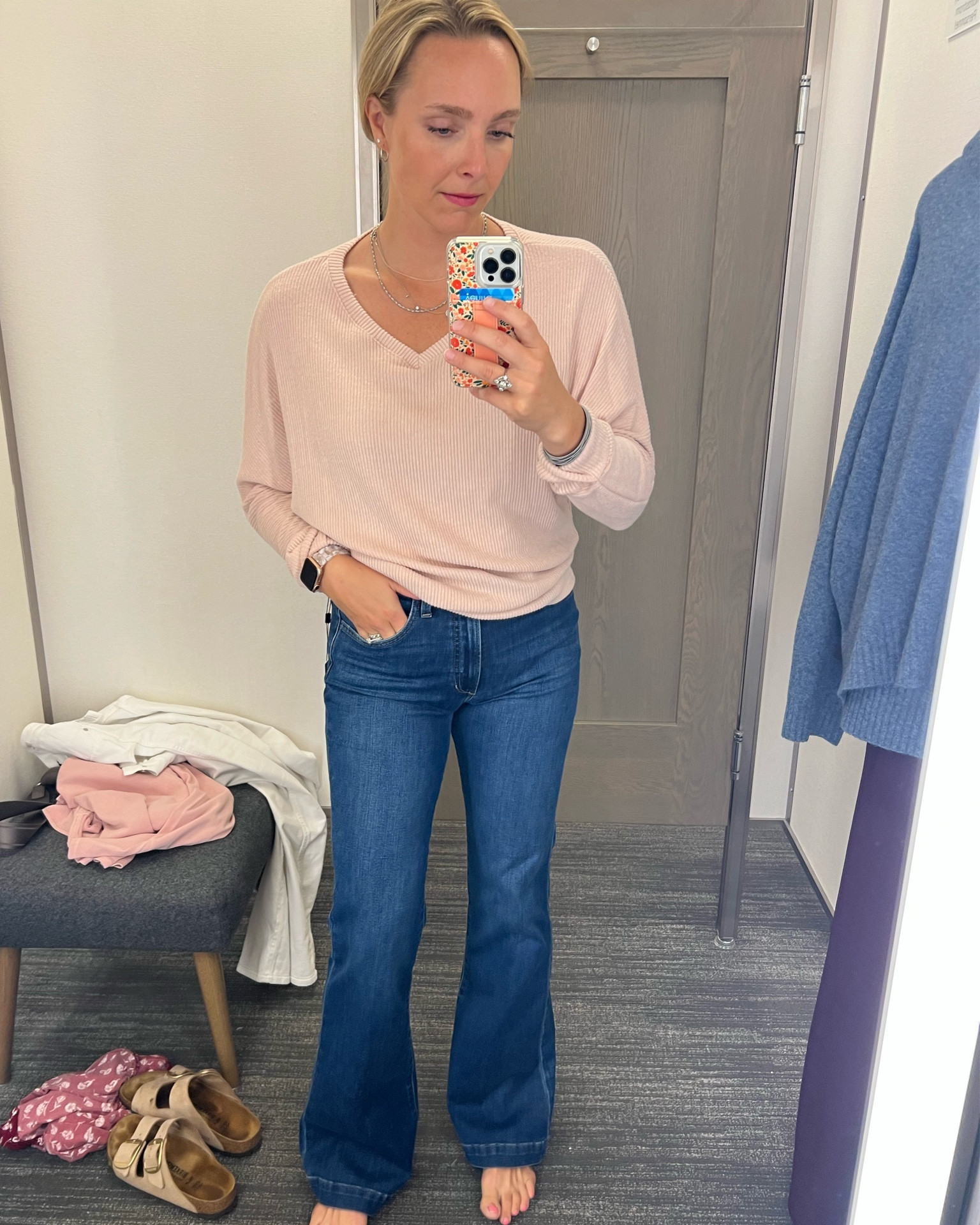 This blush top is cozy and casual. Works great with these flared jeans 

#LTKxNSale #LTKsalealert #LTKunder50