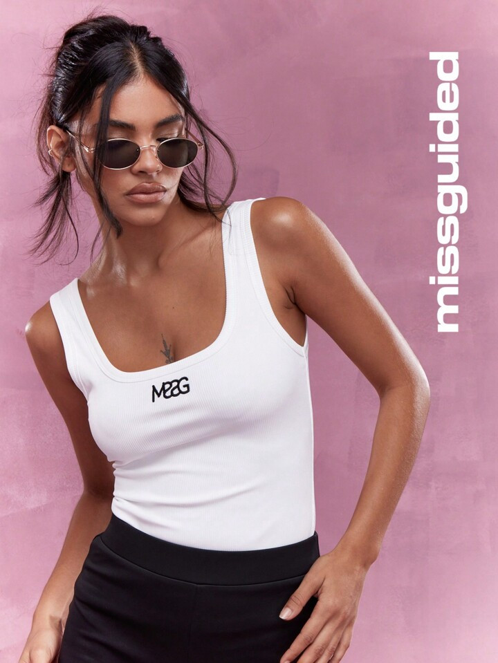 MISSGUIDED Square Neck Logo Tank | SHEIN
