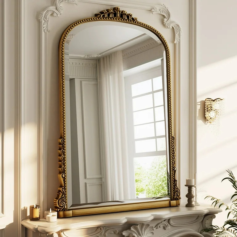 BEAUTYPEAK 40"x 28" Arched Vanity Mirror Decor Wall Mirror for Bathroom,Antique Gold | Walmart (US)