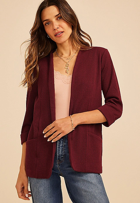 Versa 3/4 Sleeve Textured Blazer | Maurices
