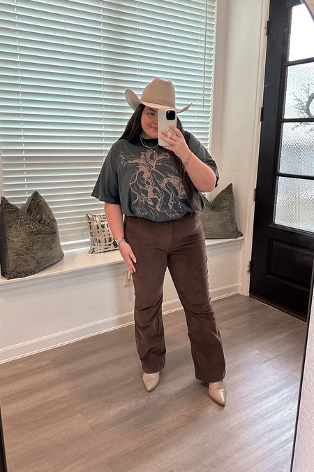 Rodeo outfit. Western outfit. Country concert outfit. Flare jeans. Flare denim. Western boots. Country concert outfit. Western tee. Western shirt 

Hat is from The Hat Store 🤠

#LTKfindsunder100 #LTKfindsunder50 #LTKSeasonal