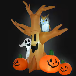 Outsunny 7.5 ft. LED Haunted Tree With Owl, Ghost, and Pumpkins Halloween Inflatable 844-037 - Th... | The Home Depot