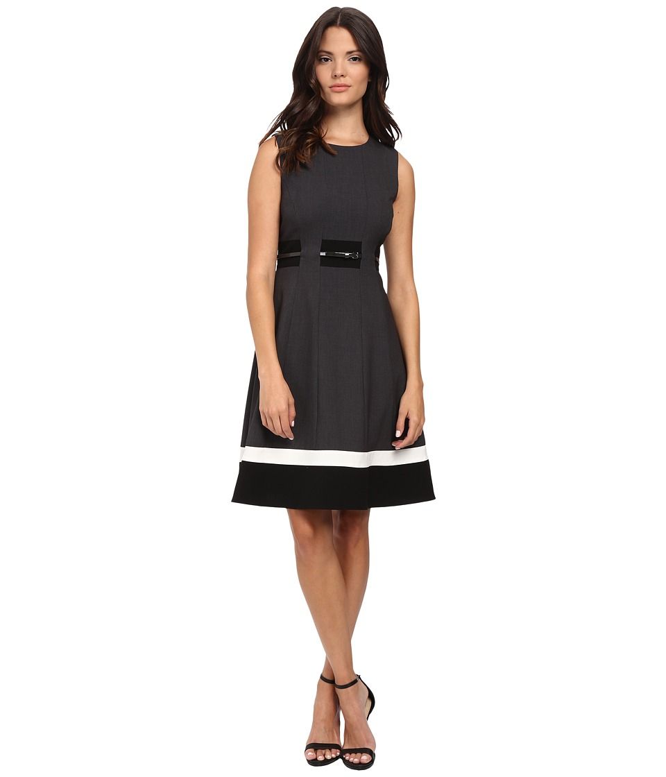 Calvin Klein - Fit Flare Colorblock Dress (Charcoal/Black) Women's Dress | 6pm