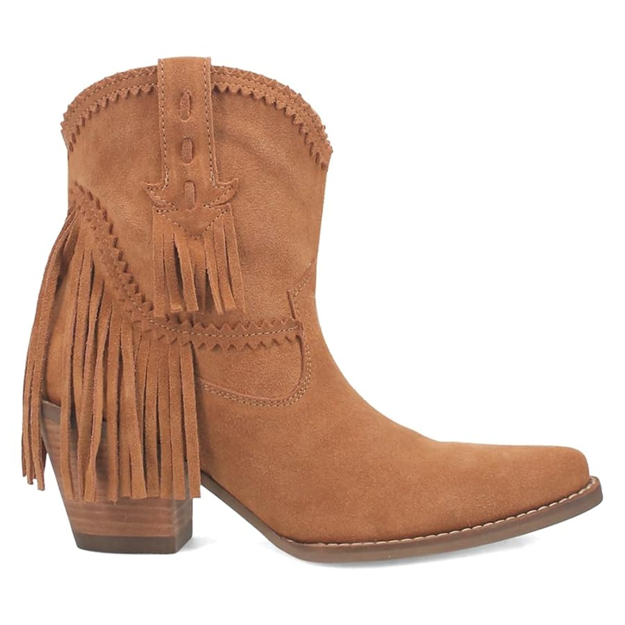 Dingo Womens Fandango Fringe Snip Toe Pull On Casual Boots Ankle High Heel 3" & Up - Brown | Amazon (US)