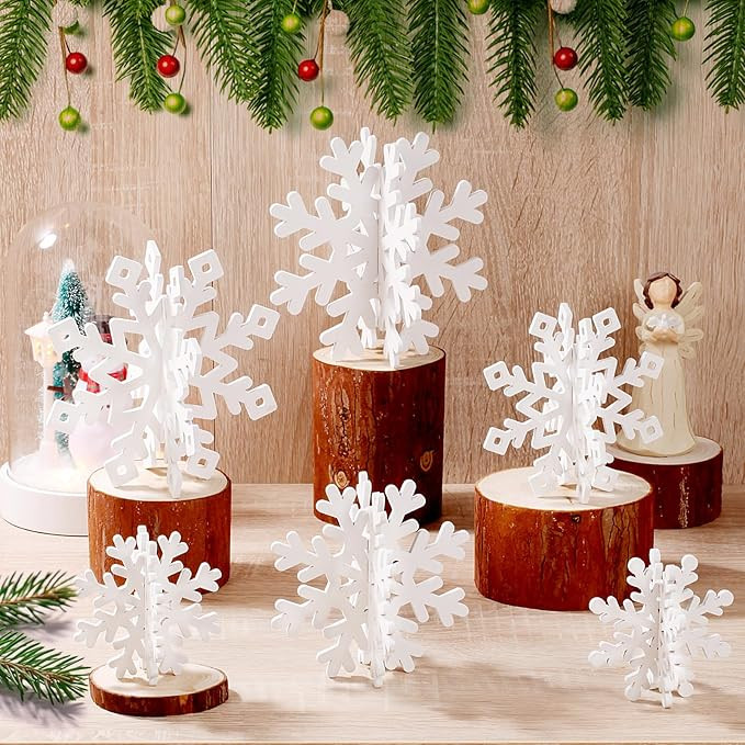 12 Pcs Christmas Snowflake Decorations - 3D Snowflake Table Centerpieces, White Wooden Snowflakes... | Amazon (US)