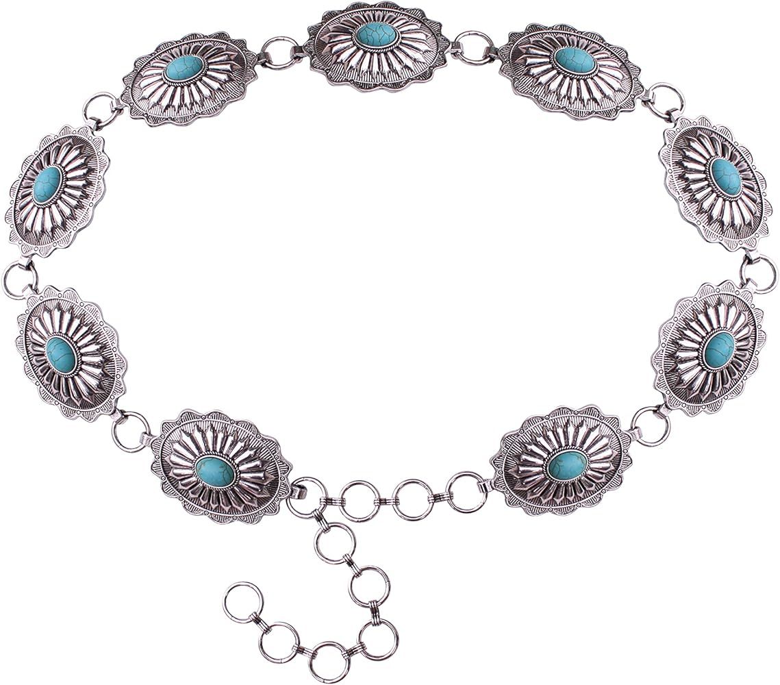 Western Turquoise flower Concho Chain Belt No.13 | Amazon (US)