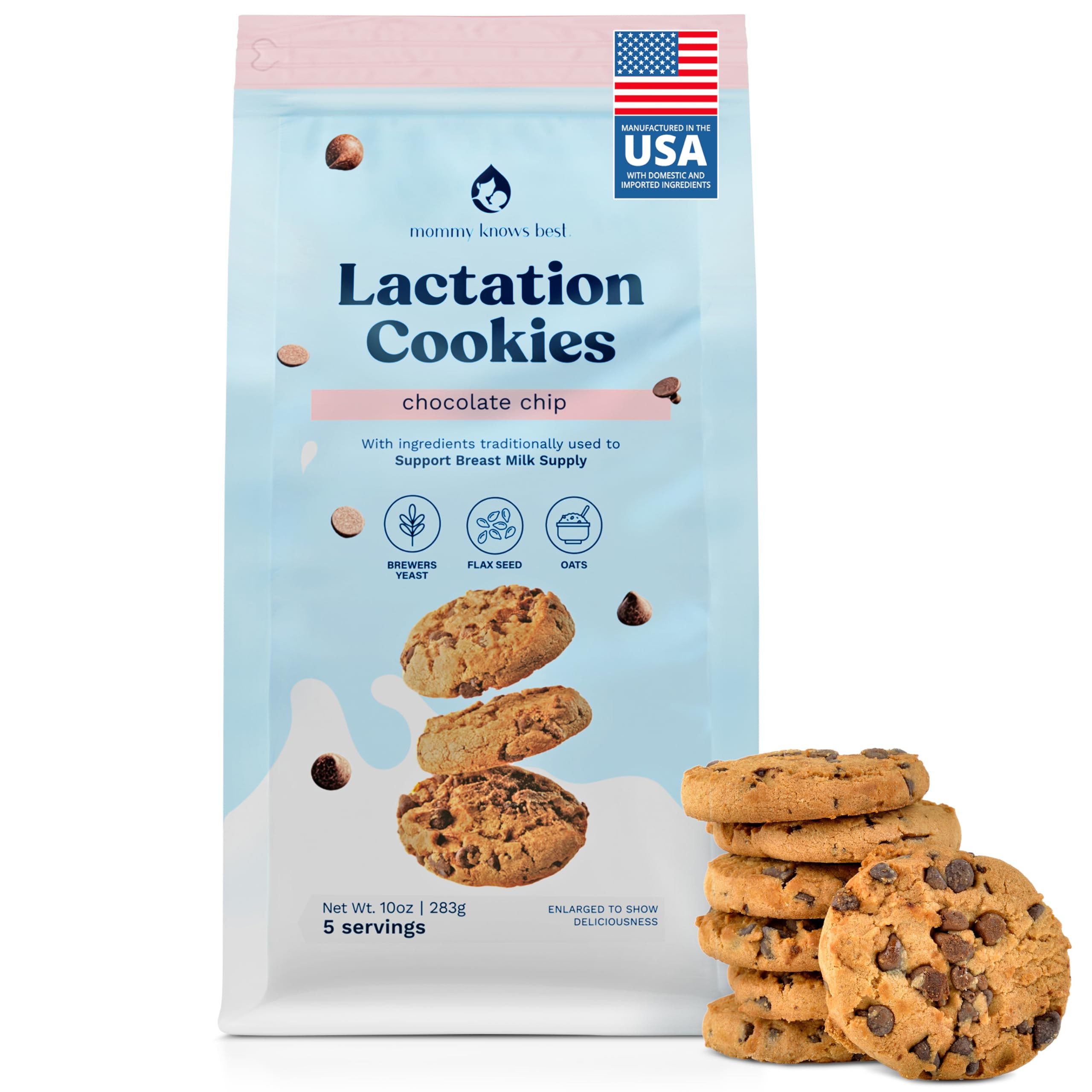 Lactation Cookies Breastfeeding Supplement - Chocolate Chip - Support Mothers Breast Milk Supply Increase - with Brewers Yeast Powder, Oat Flour, and Flax for Lactation - Fenugreek Free - 10oz | Amazon (US)