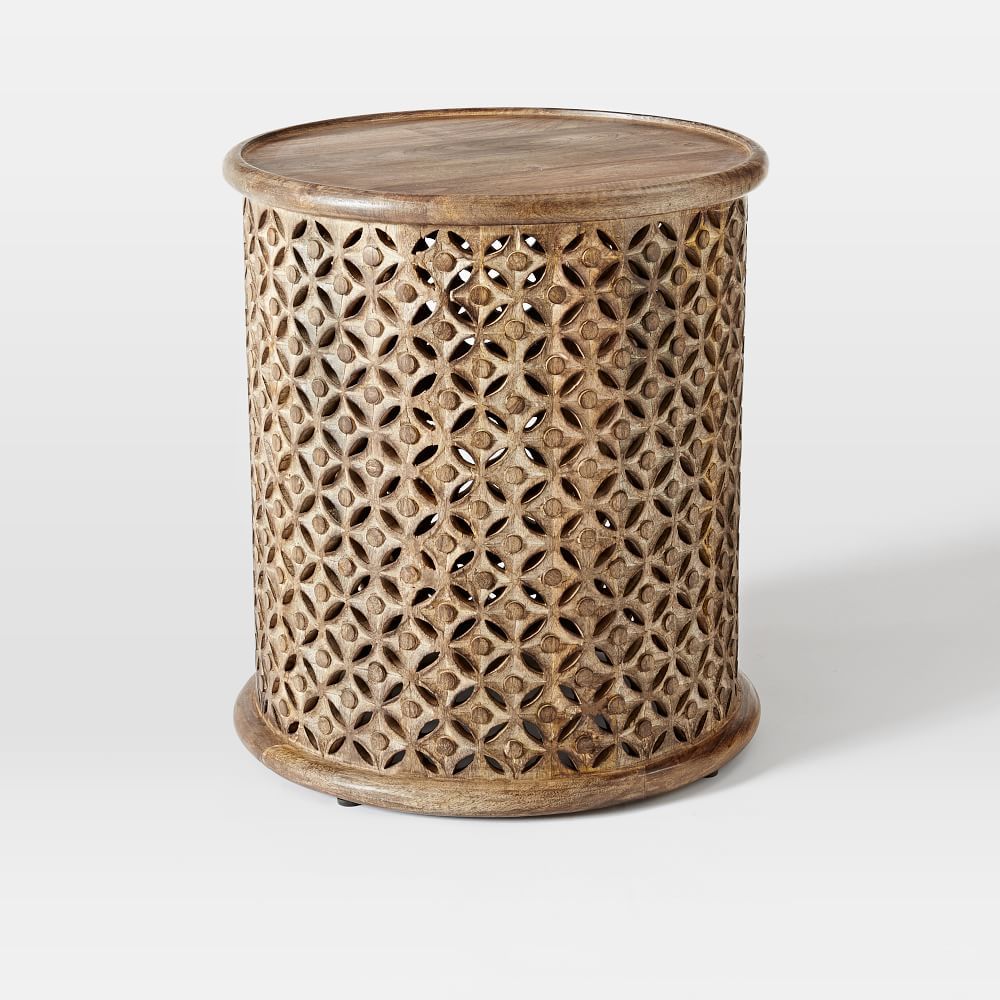Carved Wood Side Table (20&quot;) | West Elm (US)