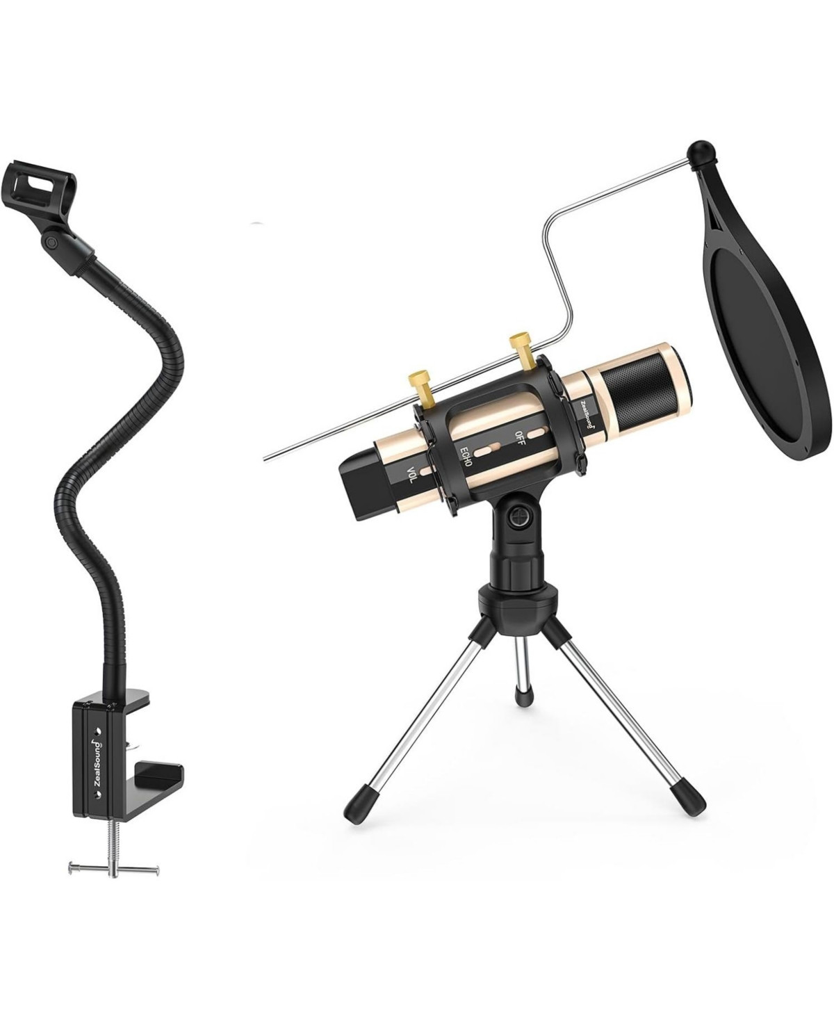 ZealSound k08g Usb Recording Microphone Gold and H1 Gooseneck Mic Arm Stand - Black | Macy's