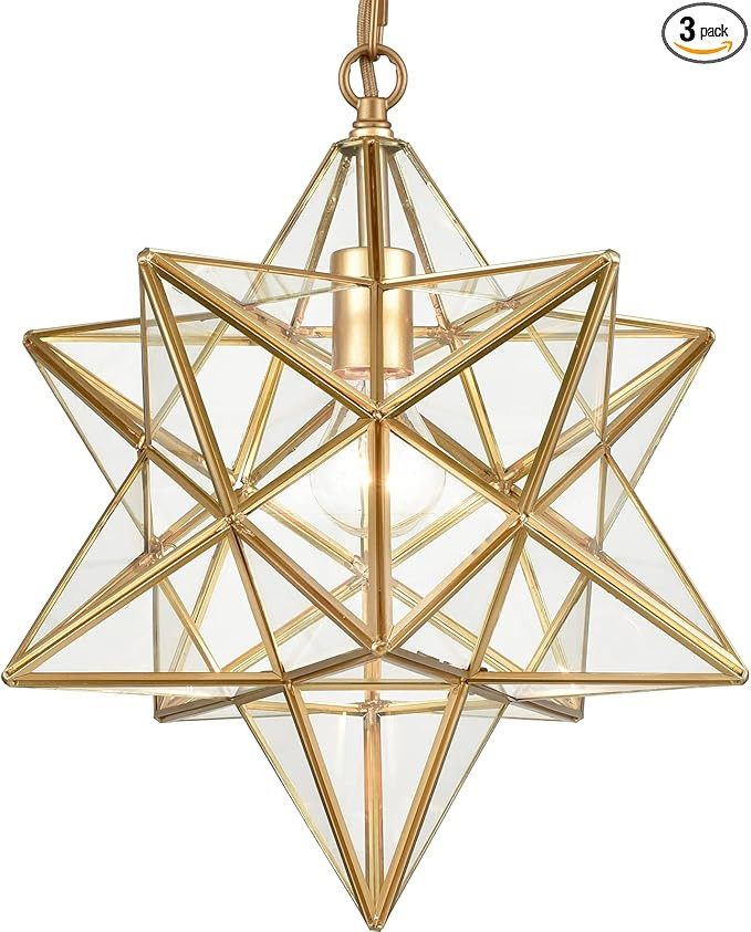 DANSEER Moravian Star Light Modern Brass Pendant Light 15 Inches with Clear Glass Shade | Amazon (US)