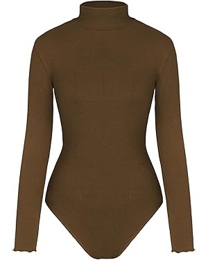 CIDER Long Sleeve Body Suits for Women - Mock Turtleneck Solid Going Out Tops Stretchy Bodysuit J... | Amazon (US)