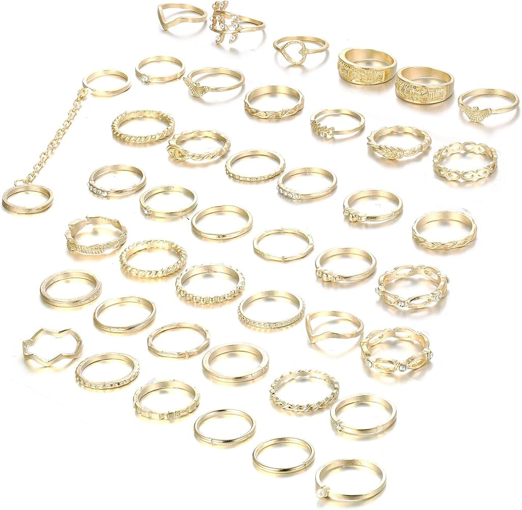 ORAZIO 43PCS Knuckle Rings for Women Mid Finger Stackable Rings Set Gold Tone | Amazon (US)