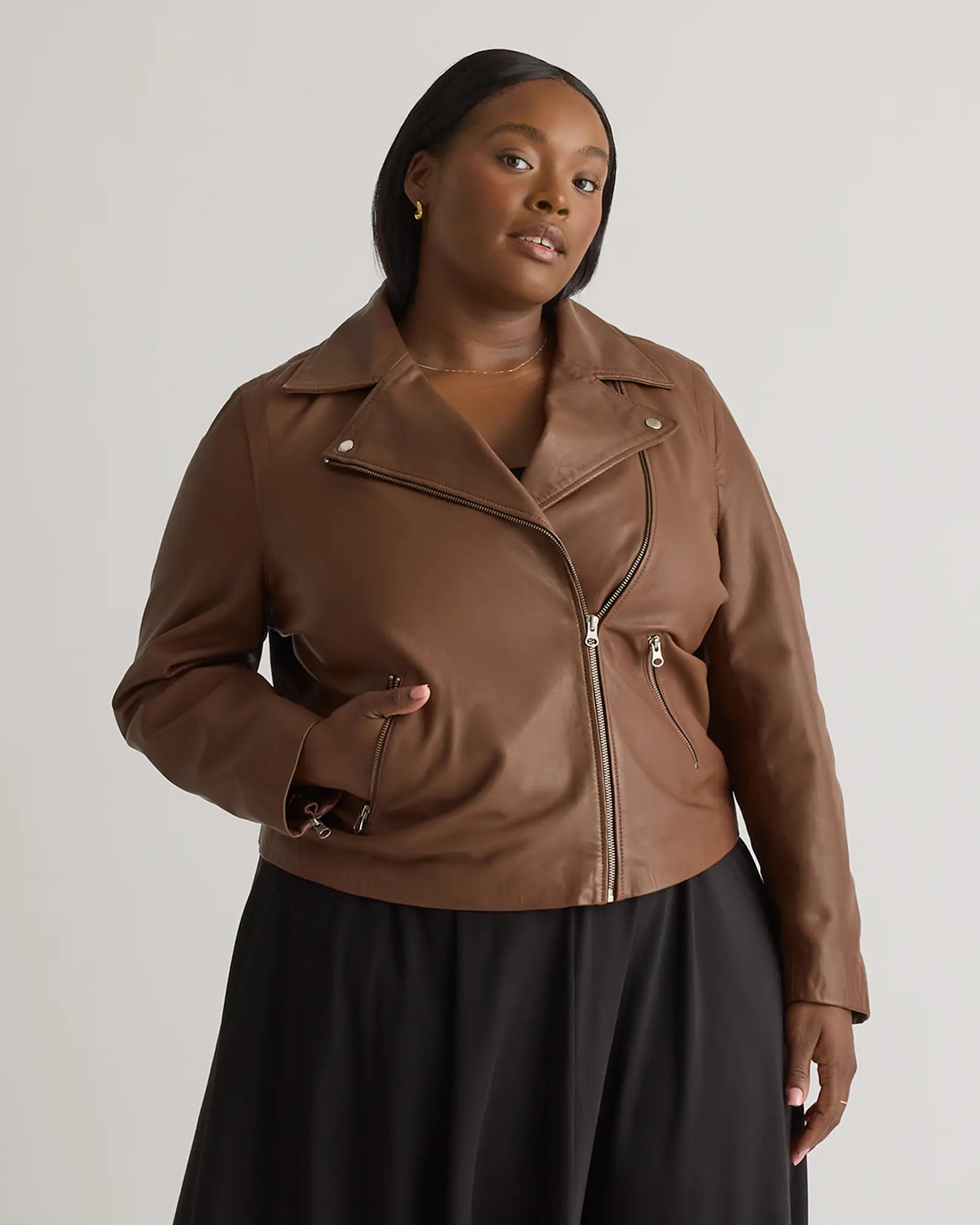 100% Washed Leather Biker Jacket - Plus Size in Burnt Umber | Quince