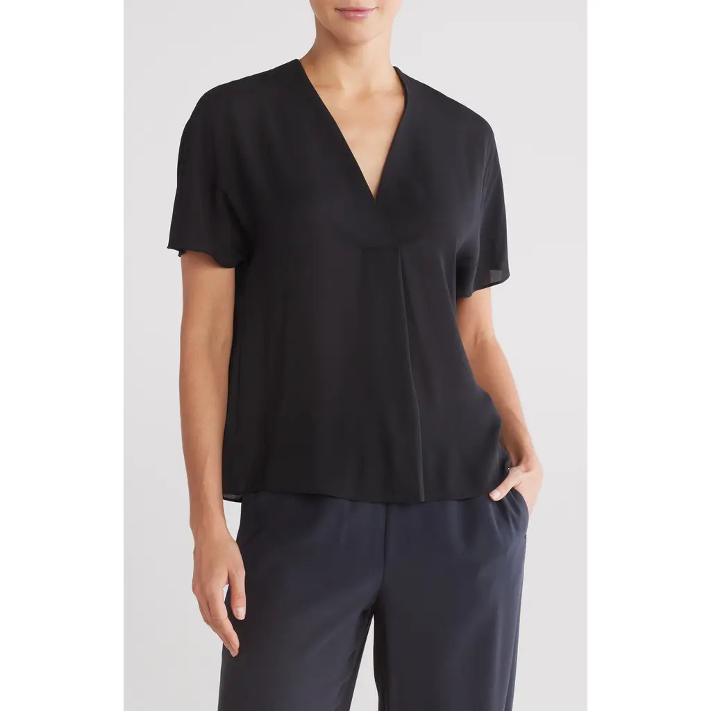 Vince Short Sleeve V-Neck Top in Black at Nordstrom Rack, Size X-Small | Nordstrom Rack
