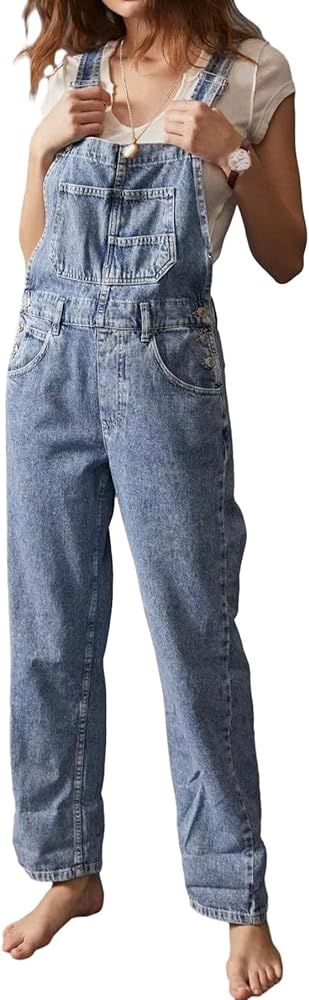 Laosiros Women's Denim Overalls Casual Stretch Adjustable Ziggy Bib Jeans Jumpsuits | Amazon (US)