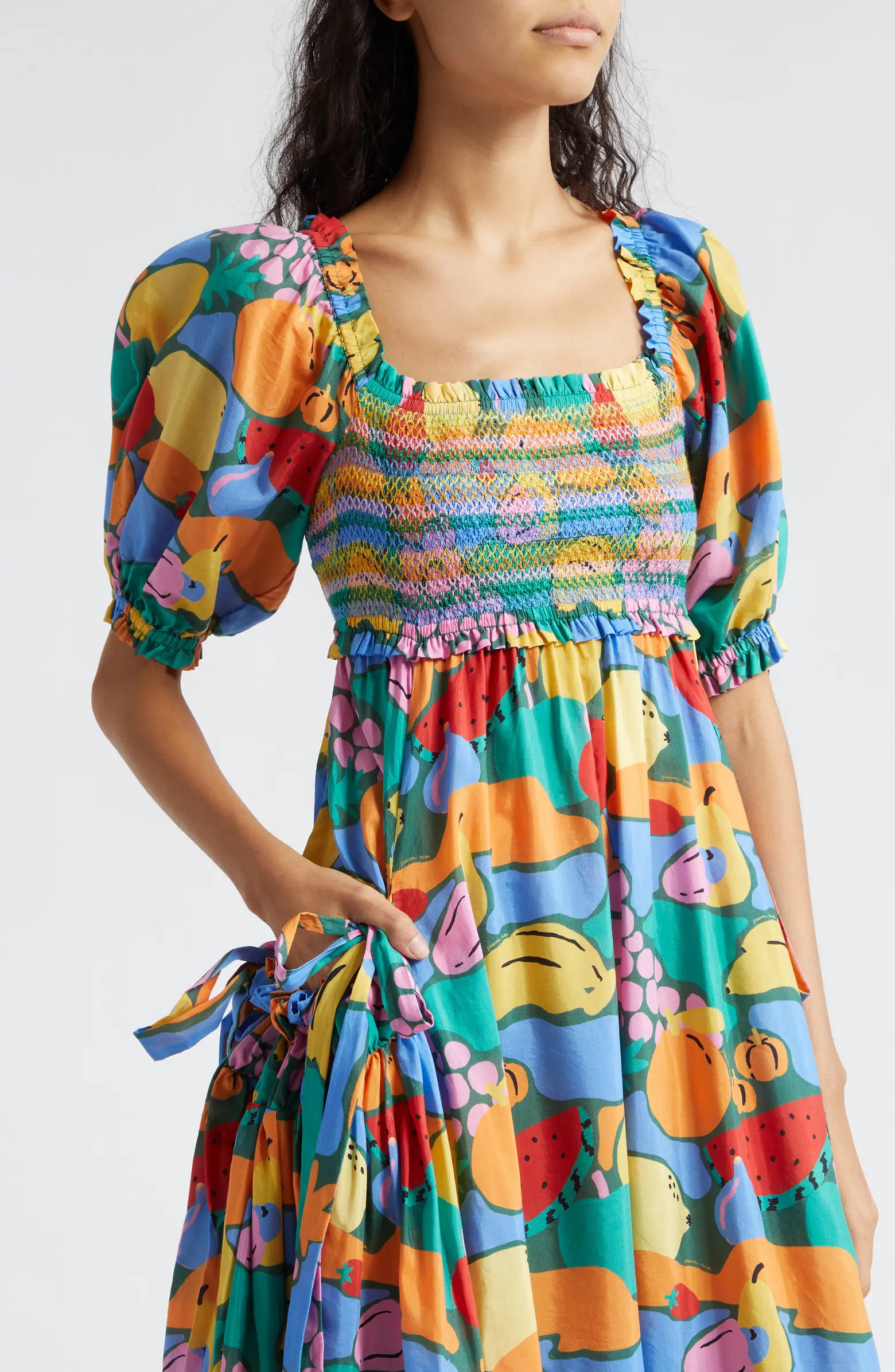 Fruit Landscape Cotton Blend Midi Dress | Nordstrom