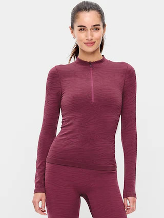 Seamless Jacquard Mock-Neck Half-Zip Top | Old Navy (US)