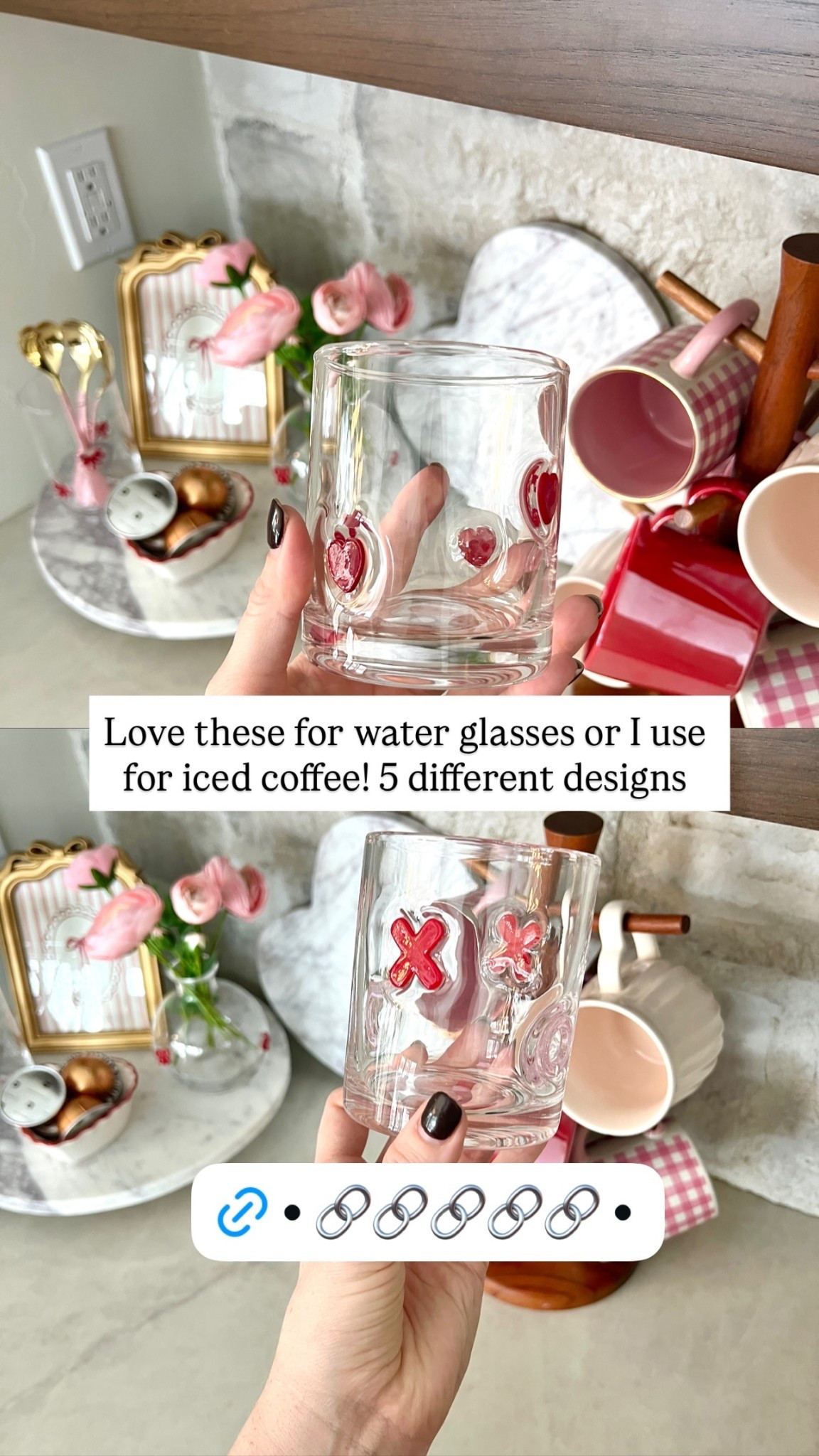 Love these for water glasses or I use for iced coffee! 5 different designs