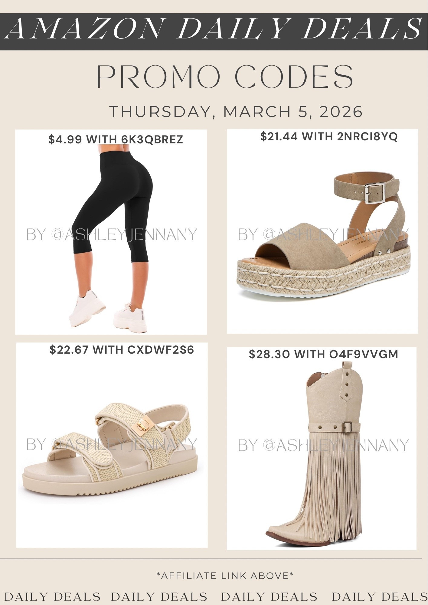 Amazon fashion deals on leggings, sandals and cowboy boots 

#LTKSaleAlert #LTKMidsize #LTKSeasonal