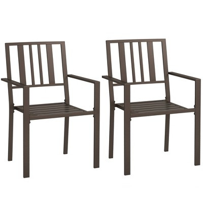 Outsunny Slatted Design Patio Dining Chairs, Set of 2 Stackable Garden Chairs, Dark Brown | Target