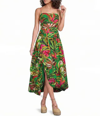 Farm Rio Green Tropical Dream Square Neck Sleeveless Draped Maxi Dress | Dillard's | Dillard's