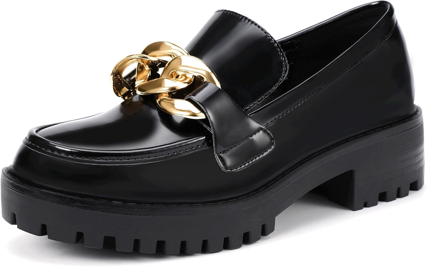 IDIFU IN2 Platform Loafers for Women Dressy with Metal Chain Slip On Low Chunky Block Lug Sole He... | Amazon (US)