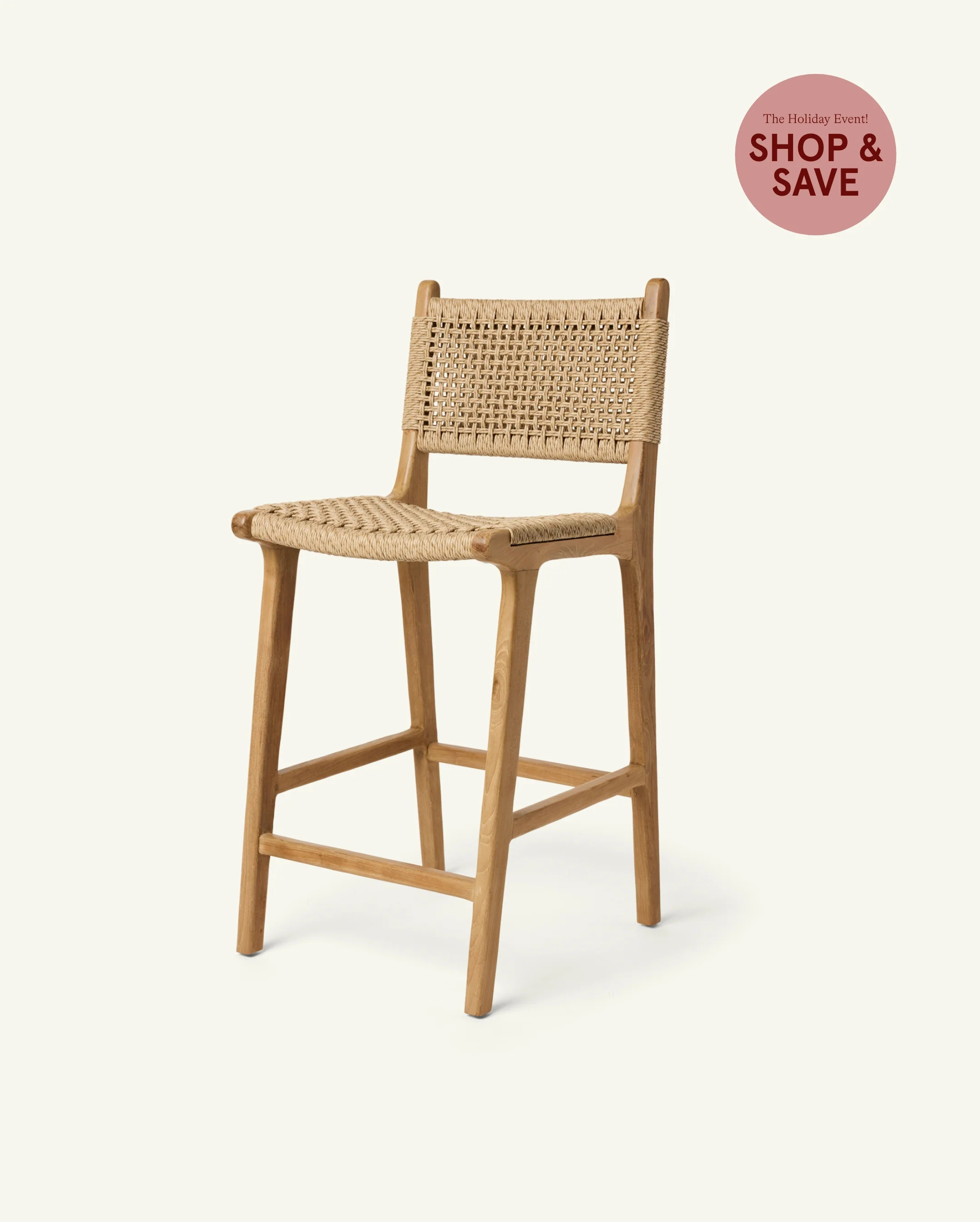 Stool #2 - Counter Stool in Teak with Synthetic Rattan | Hati Home