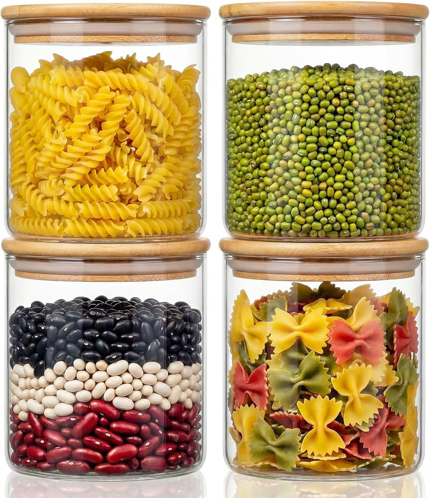 HomArtist 21oz - 4 Pack Glass Jars with Bamboo Lids, Glass Food Storage Containers with Airtight ... | Amazon (US)