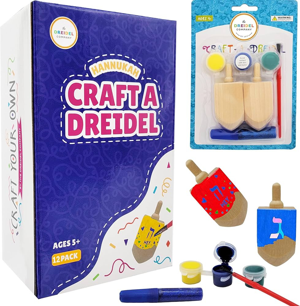Craft-A-Dreidel, Create Your Own Custom Dreidel, Kit Includes 12 Wooden Dreidels, 18 Colors, 6 Br... | Amazon (US)