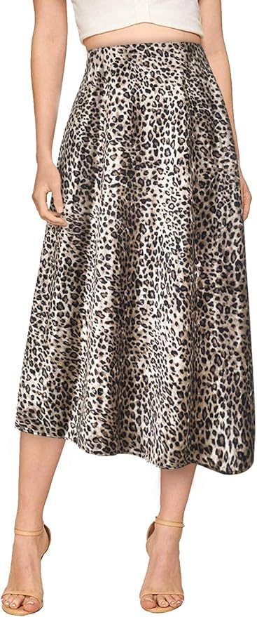 Verreisen Women's Elegant Midi Satin Skirt for Work Women Causal Elastic High Waist | Amazon (US)