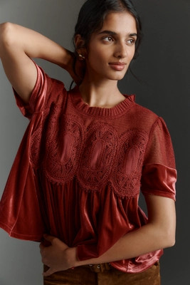 En Elly Velvet Scallop Top | Anthropologie (US)