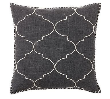 Tile Embroidered Pillow Cover, 22"", Ebony | Pottery Barn (US)