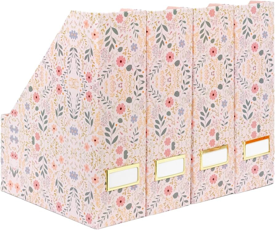 BLU MONACO | Cardboard Magazine File Holder Set of 4 | Standing File Holder with Floral Boho Desi... | Amazon (US)