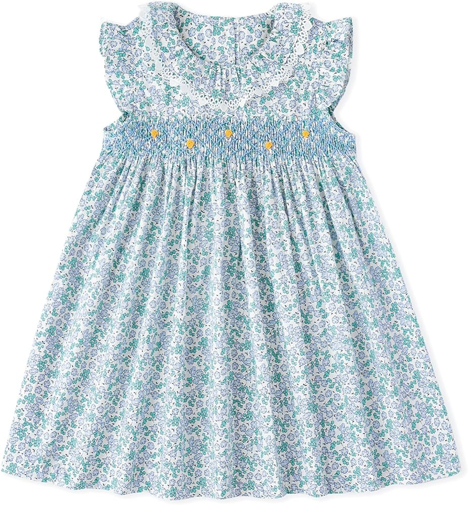 Simplee kids Baby Girls Casual Dress Toddler Smocking Dress Floral Print Sundress for Spring Summ... | Amazon (US)