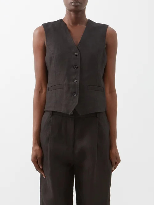 Co - Tailored Linen-blend Waistcoat - Womens - Black | Matches (US)