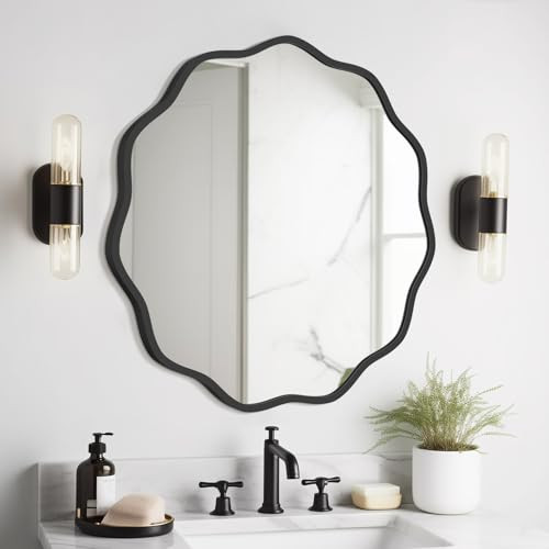 WallBeyond Round Wavy Mirror for Wall Decorative 24 inch, Modern Round Mirror Aluminum Frame Circle Wall Mirror for Bathroom Bedroom Living Room Home House Office Entryway, Black | Amazon (CA)