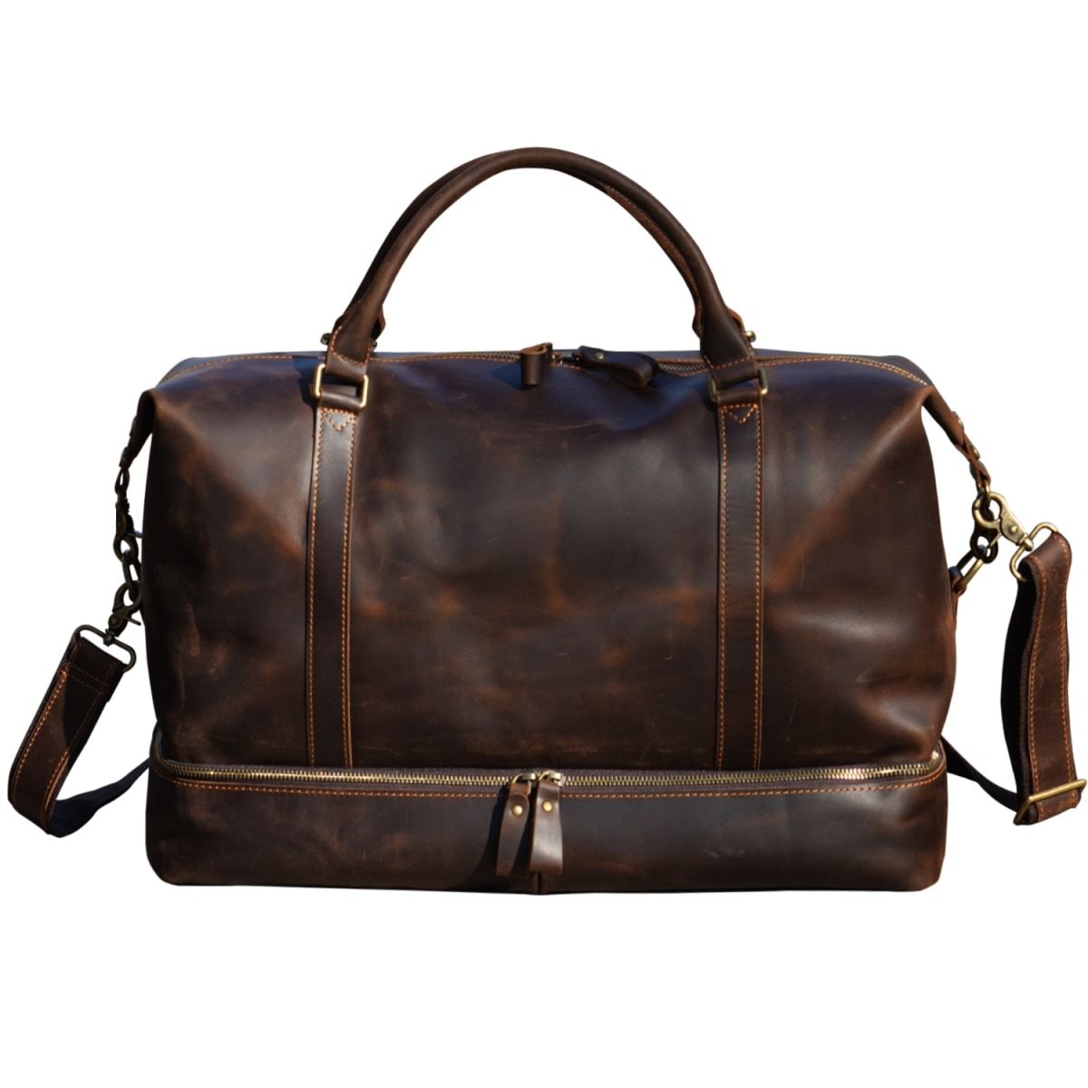 Leather Weekend Bag With Suit Compartment - Dark Brown | Wolf & Badger (US)