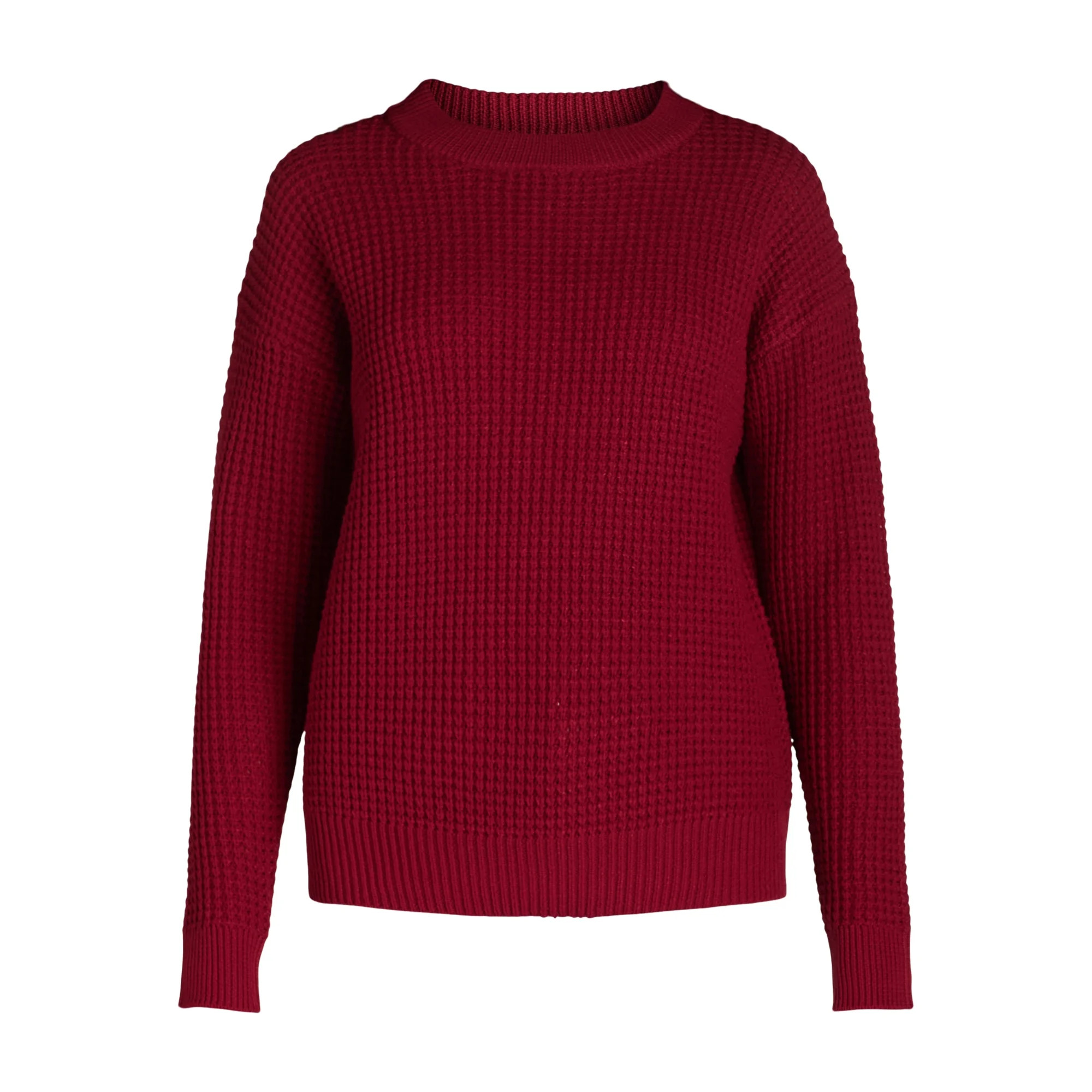 Time and Tru Women's and Women's Plus Waffle Stitch Sweater with Long Sleeves, Midweight, Sizes X... | Walmart (US)