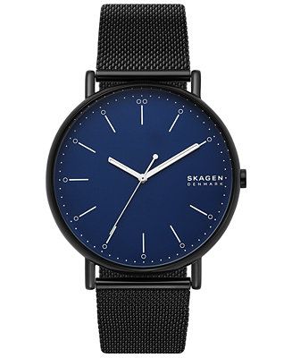 Skagen Men's Signatur Black Stainless Steel Mesh Bracelet Watch 45mm & Reviews - Watches - Jewelr... | Macys (US)