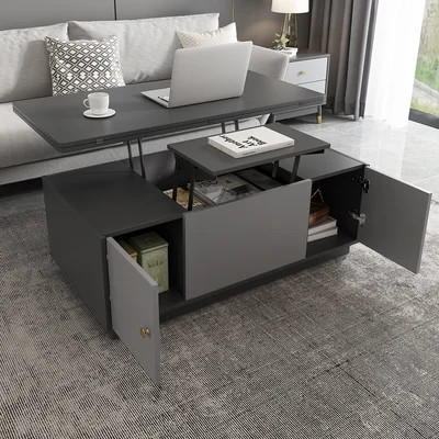 Modern Gray Multifunctional Rectangle Lift-top Coffee Table with Storage-Homary | Homary