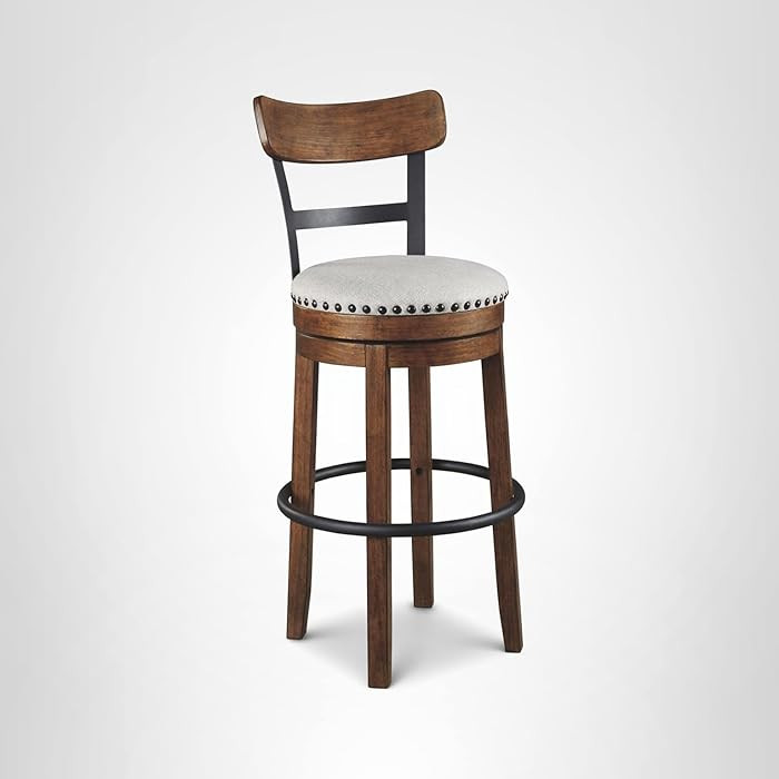 Signature Design by Ashley Valebeck | 30″ Farmhouse Pub-Height Swivel Barstool With Back – Up... | Amazon (US)