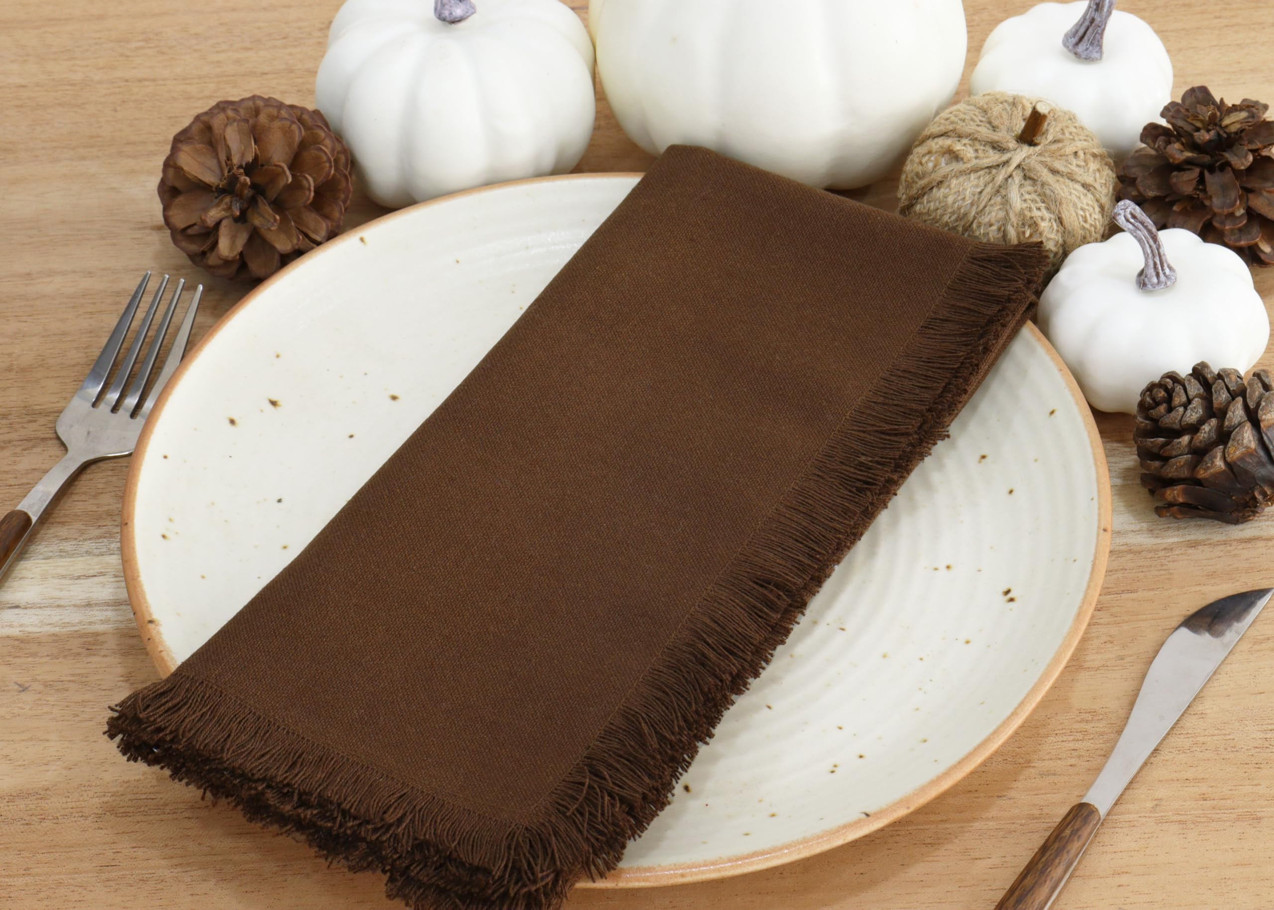 PurpleEssences Brown Cloth Napkins with Fringes, 100% Cotton Fall Thanksgiving Table Cloth Napkin... | Amazon (US)