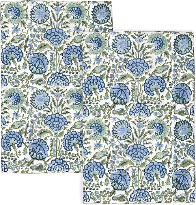 Sage Green Blue Boho Kitchen Towels 16x24 Inch Vintage Floral Decor Dish Towels Flower Spring Sum... | Amazon (US)