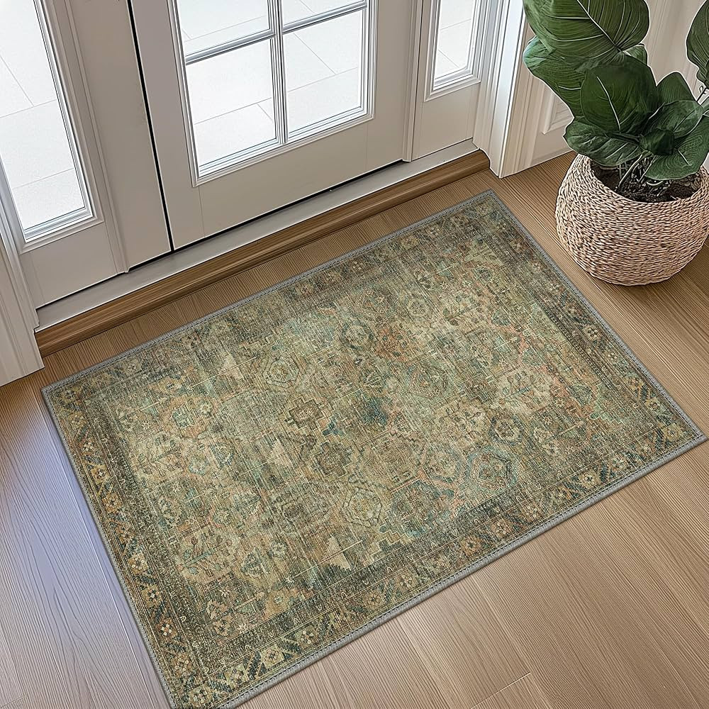 GENIMO 2x3 Area Rugs for Living Room, Machine Washable Low Pile Rugs, Non Slip Vintage Rug for Bedroom, Dining Room, Home Office, Kitchen, Blue Blush | Amazon (US)