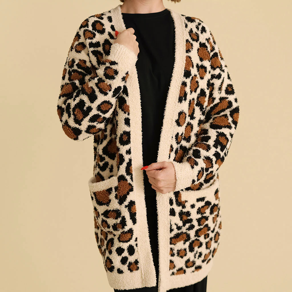 Leopard Brown Long Sleeve Lana Leopard Women's Cuddle Cardigan | Posh Peanut® | Posh Peanut