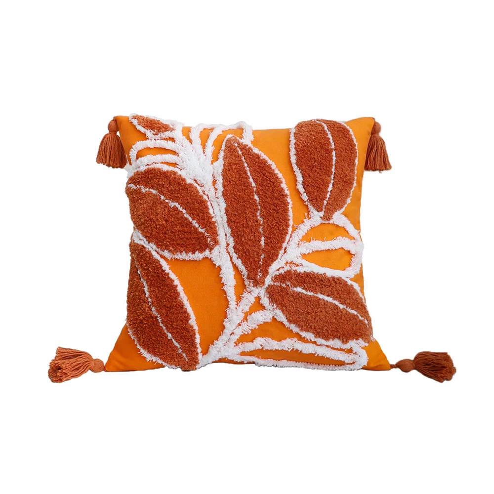 Boho Tufted Leaf Decorative Throw Pillow with Tassels – Textured Cotton Cushion for Sofa & Bed size 18"x18 | Wayfair North America
